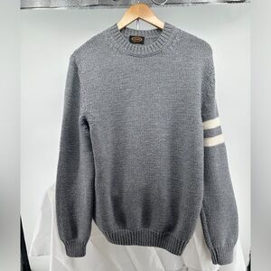Tod’s gray and white merino wool varsity striped crewneck sweater
